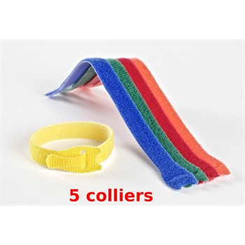 5 colliers auto-agrippants multi-couleurs ajustables 12mmx20cm VELCRO pour 5